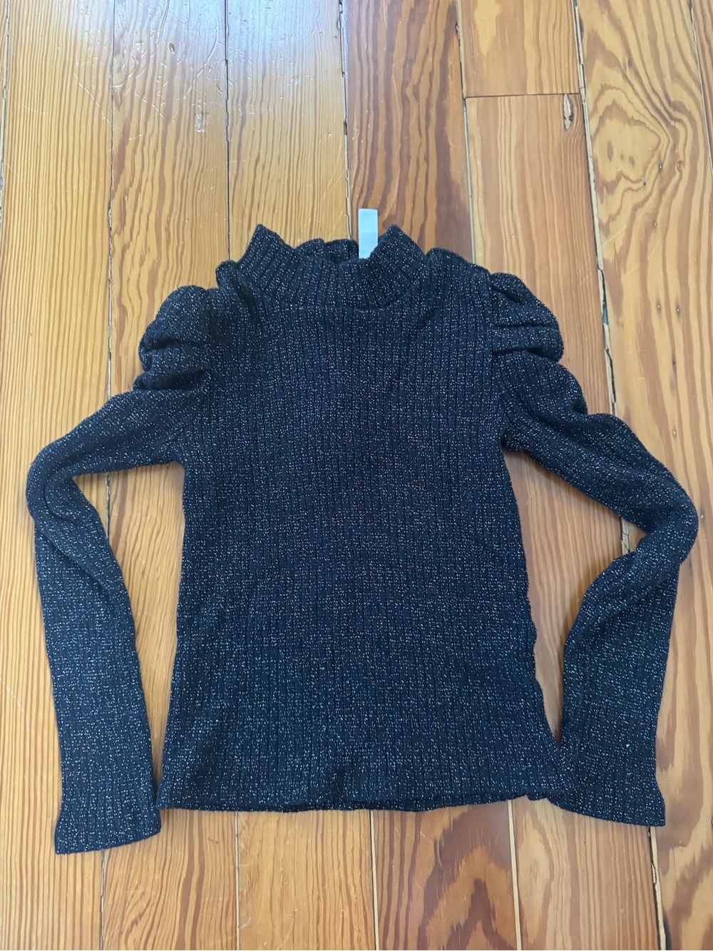 Janie and Jack Black Metallic Puff-Sleeve Ribbed Sweater